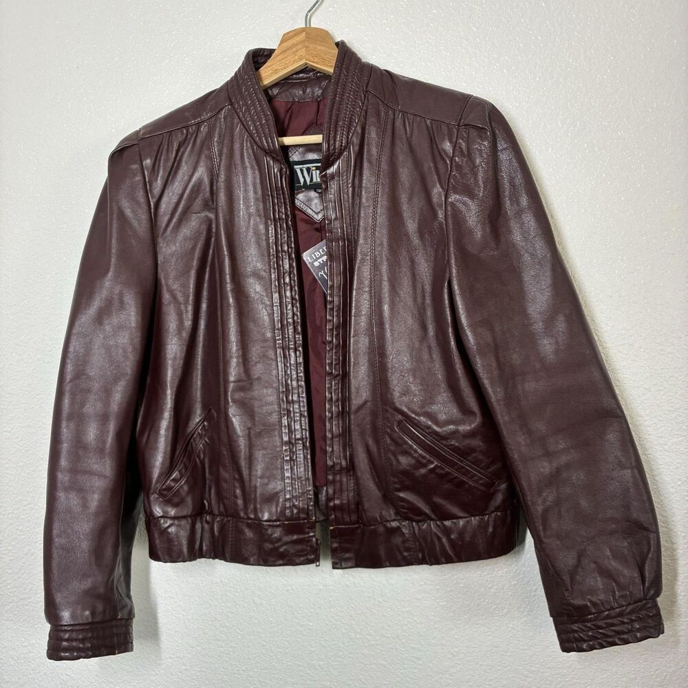 Vintage Winlit Jacket womens Small Burgandy Leather Bomber Oxblood Retro 70s